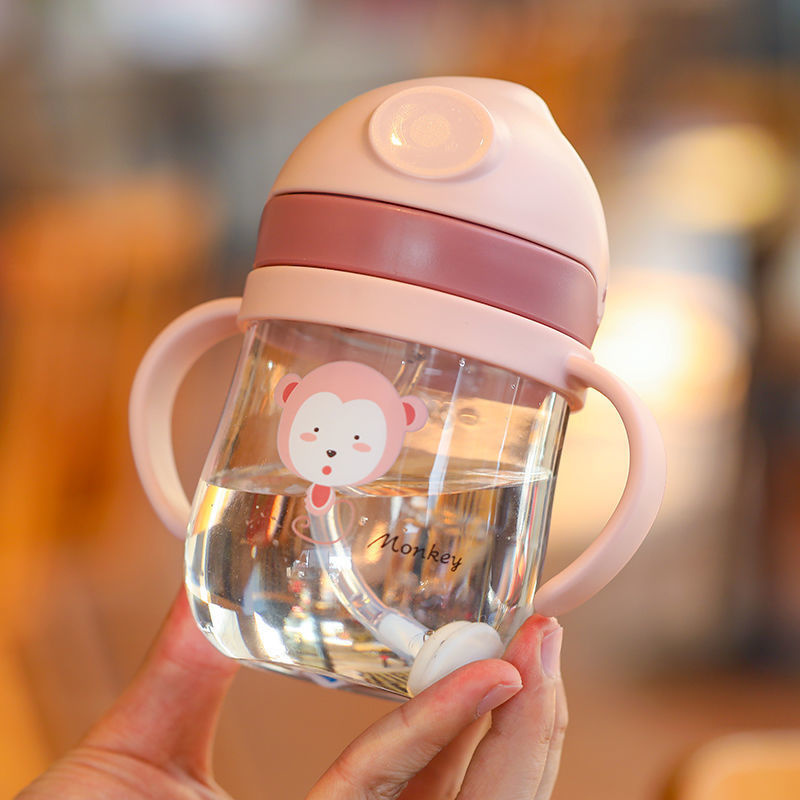 250ml nappflaskor drickskopp nappflaska med sugrör gravitationsboll bred kaliber barn dricksmjölk vatten flaska för dubbla användningsområden: B 250ml rosa