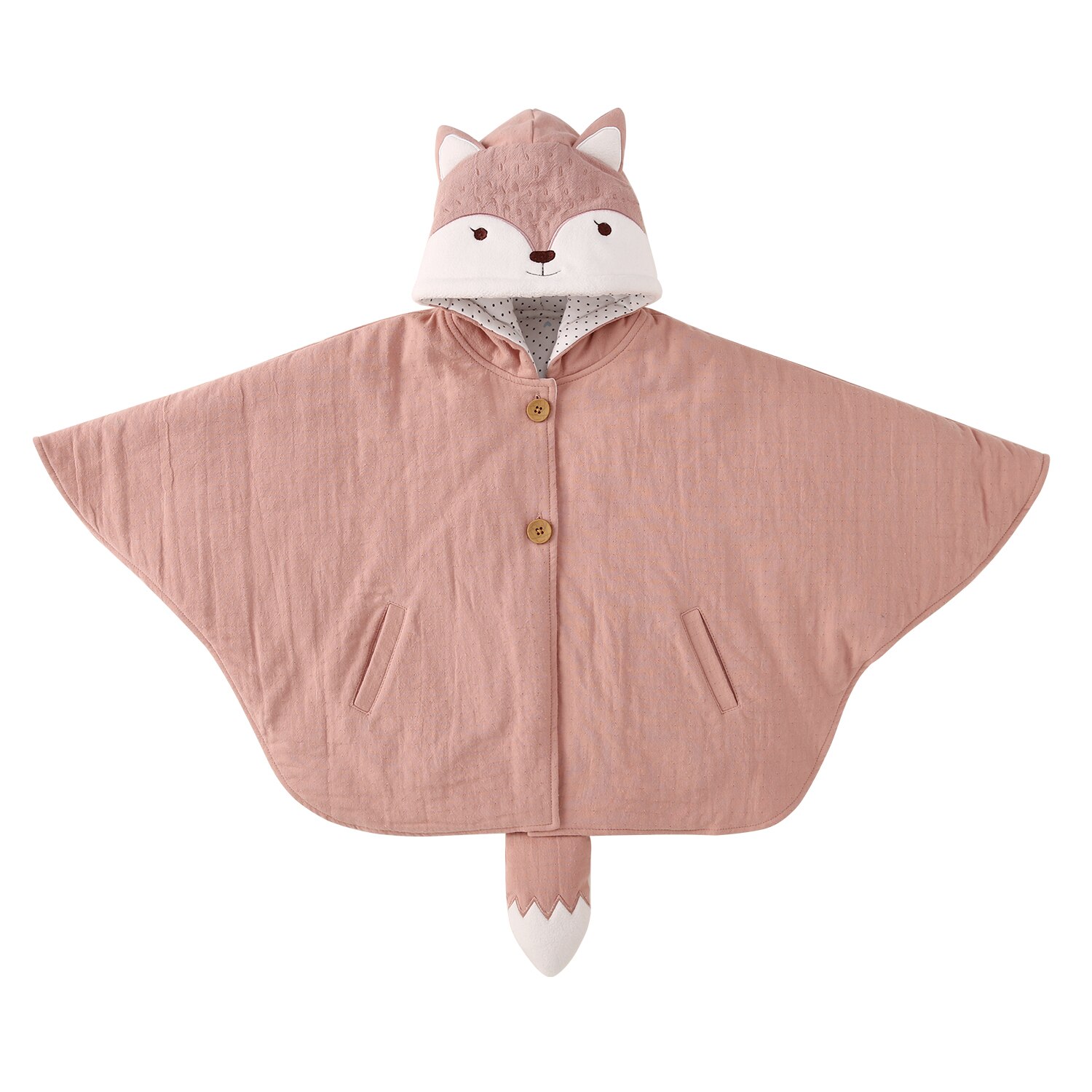 Pureborn unisex baby poncho jakke med hætte til småbørn bomuld quiltet tyk kappe poncho baby dreng pige outwear autostol poncho: Lyserød ræv / 0-1 år