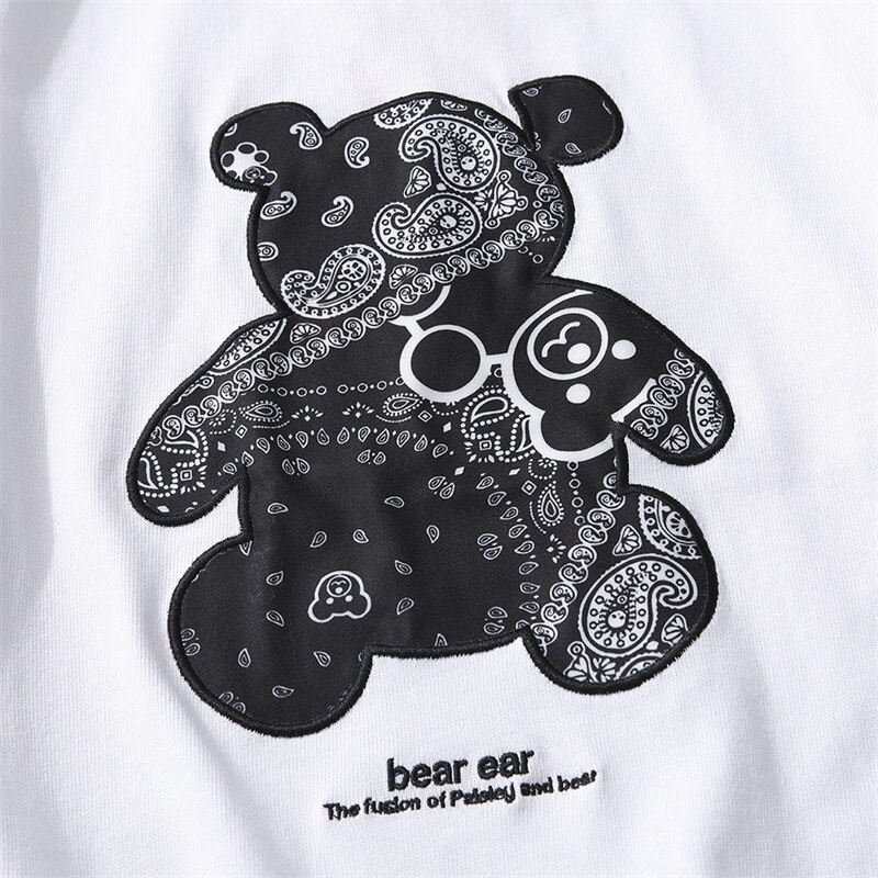 Tide Brand Cashew Flower Bear Japanese Full Sleeved T-Shirt for Men and Women Style Casual Long-Sleeved Couple Tees