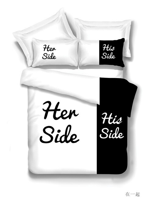 Negro y blanco su lado juegos de cama reina/King Size cama doble 3 uds/4 Uds ropa de cama parejas juego de edredón: Queen 3pcs