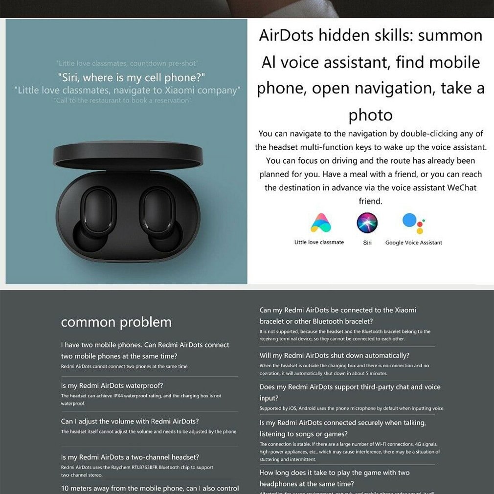 Original Xiaomi MI Redmi AirDots Drahtlose Bluetooth Kopfhörer TWS Echte Stereo Bluetooth 5,0 Mini Headset Mit Mic Ohrhörer