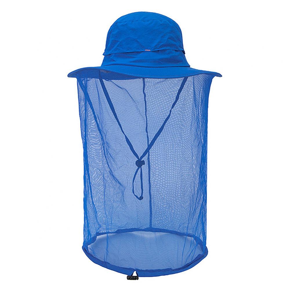 Unisex Bijenteelt Hoed Klamboe Mesh Netto Masker Hoed Anti-Muggen Anti-Insect Hoofd Gezicht Bescherming Masker Cap outdoor Vissen Hoed: Blauw