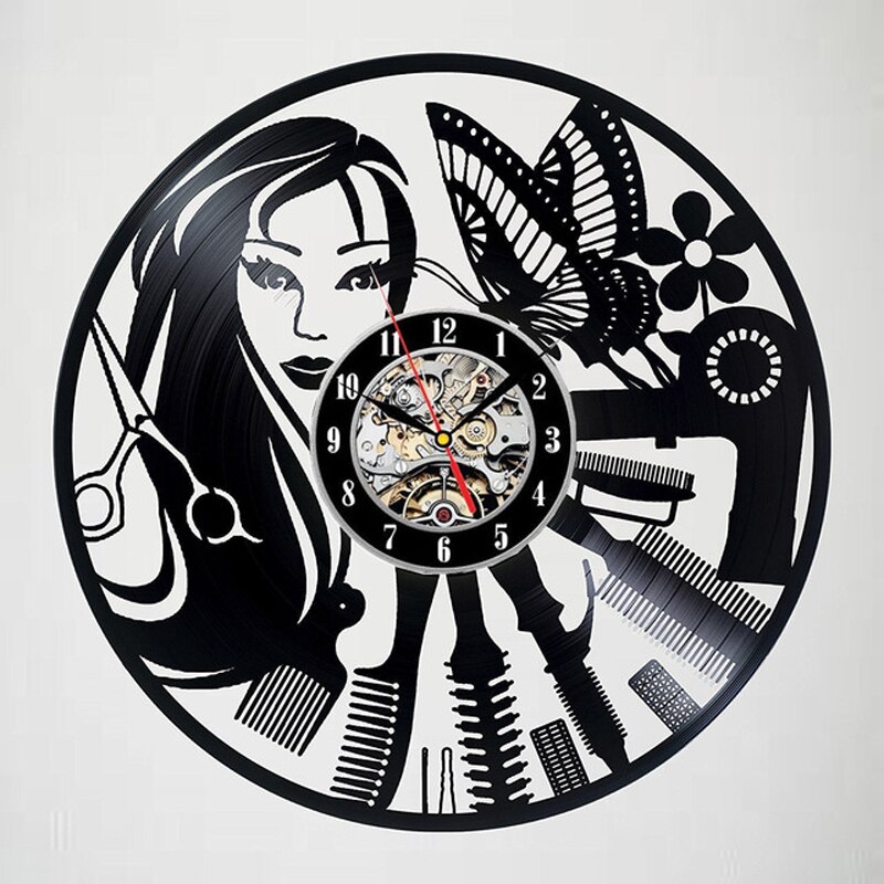 Barbershop Vinyl Record Wandklok Modern Kapper Kapper Klokken Opknoping Muur Horloge voor Kapper Kapsalon: 8