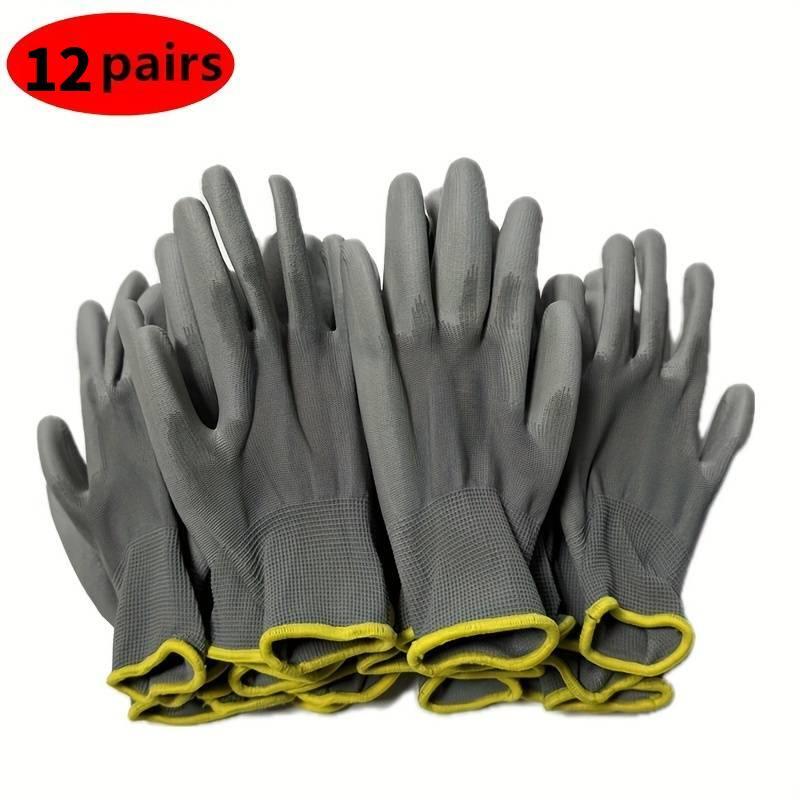 12 pares de guantes negros/grises/horticultura, guantes de trabajo de seguridad, guantes de reparación, guantes recubiertos de palma, suministros para reparadores de carpintero: Blanco / S
