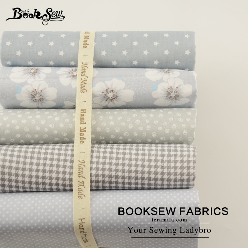 Tela de sarga de algodón 100% Booksew, Tela Gris de punto de flores con patrón de estrellas, Material de costura para sábana de cama, Patchwork, 5 unids/lote, Tissus Telas, CM