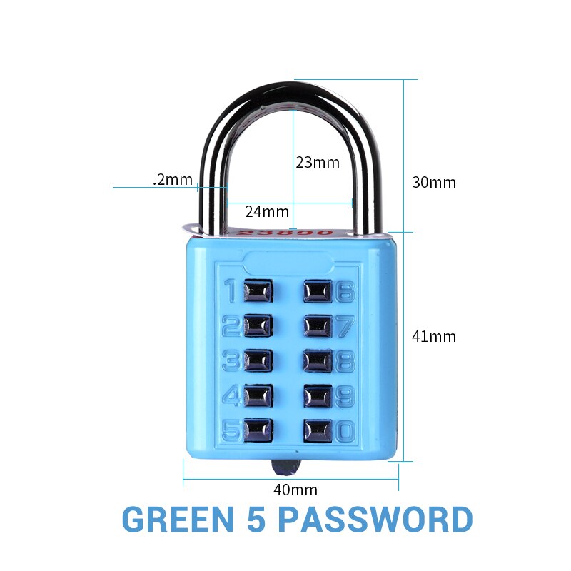1Pcs Zinc alloy Password Padlock Mechanical Cipher Lock Waterproof Padlock Suitcase Combination Lock Blindman Keyed Padlock: Blue  5 Password