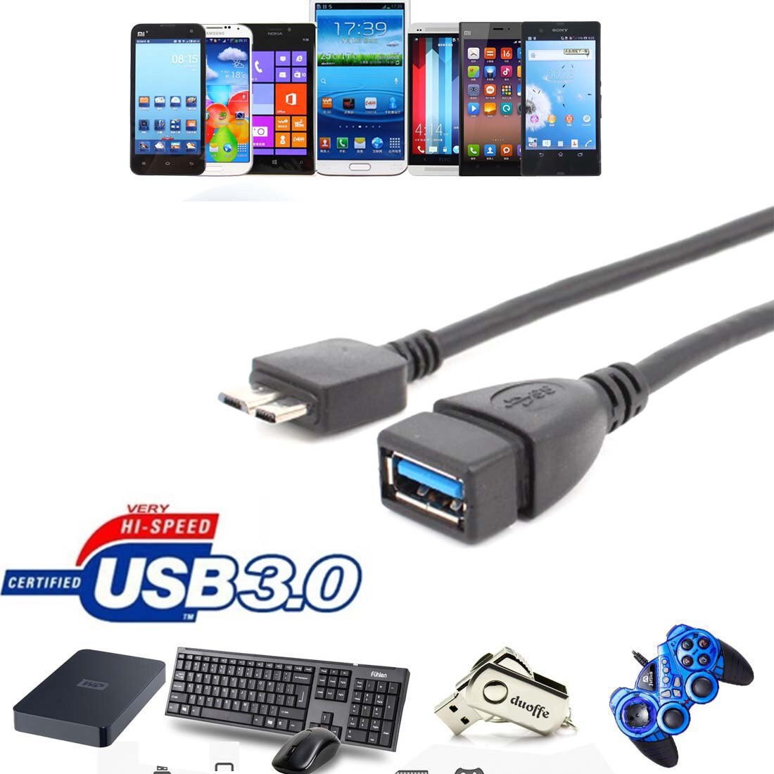 Micro USB3.0 OTG Host Cable Adapter For Nokia Lumia 2520 levono thinkpad8 Phone: black (USB3.0)