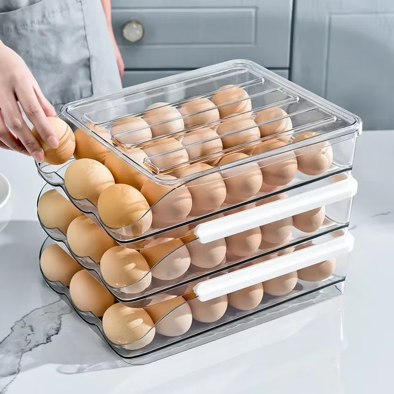 Automatischer rollender Eierkasten, mehrschichtiger Rackhalter für Kühlschrank, Frischhaltebox, Eierkorb, Aufbewahrungsbehälter, Küchenorganisatoren
