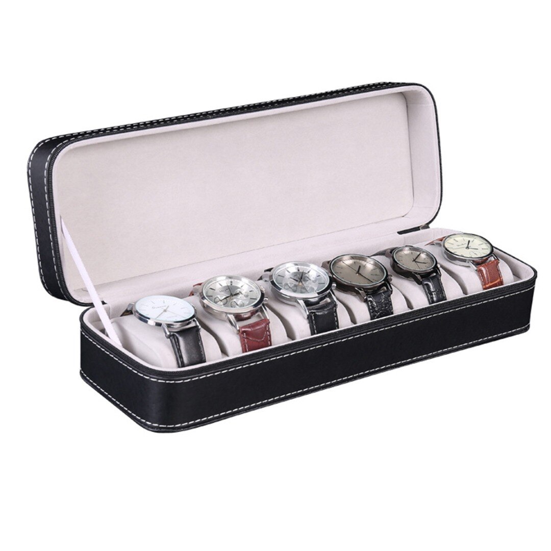 6 fentes en cuir boîte de montre étui support organisateur pour horloge montres boîtes à bijoux présentoir sac à fermeture éclair
