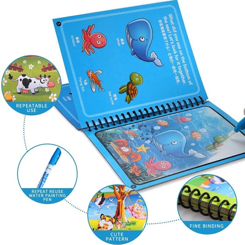 Animal Zoo Princess Magic Water Drawing Book Colorling Mermaid Cartoon Doodle Magic Pen tavolo da disegno giocattoli bambini regali per bambini