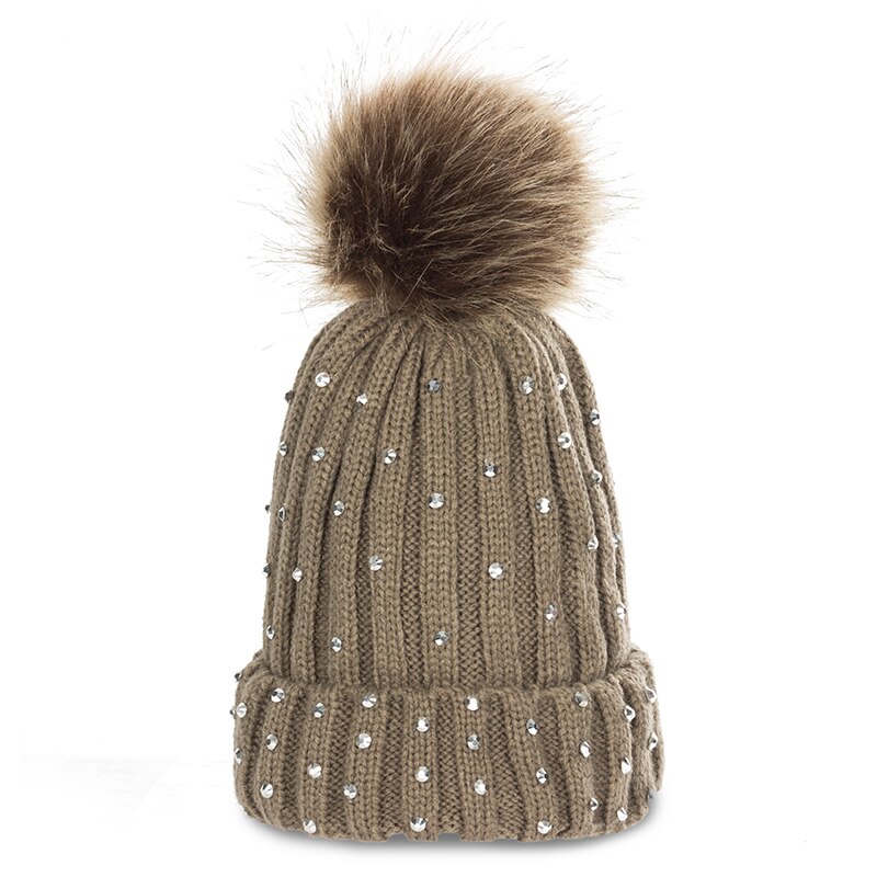GROUPJUMP-Gorro con pompón de punto para niño, gorros, gorros para niña, gorros con diamantes de imitación, gorro para niño