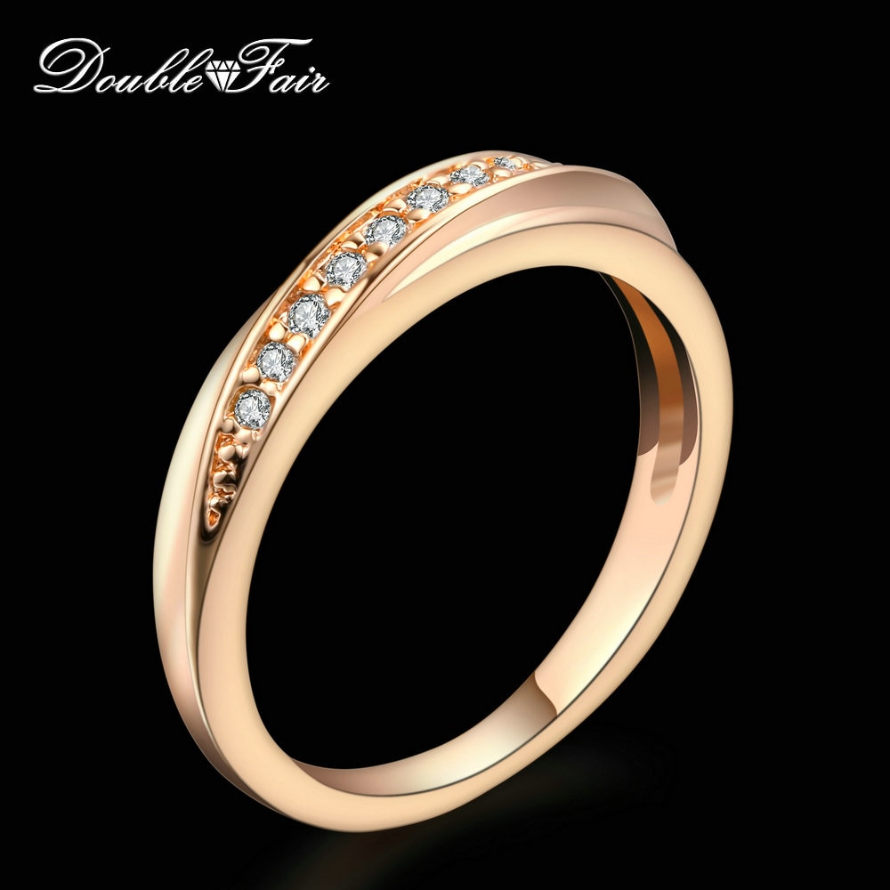 Dubbele Fair Unieke Zirconia Bruiloft/Engagement Ringen Voor Vrouwen Wit/Rose Goud Kleur Vrouwen Ring Klassieke sieraden DFR314