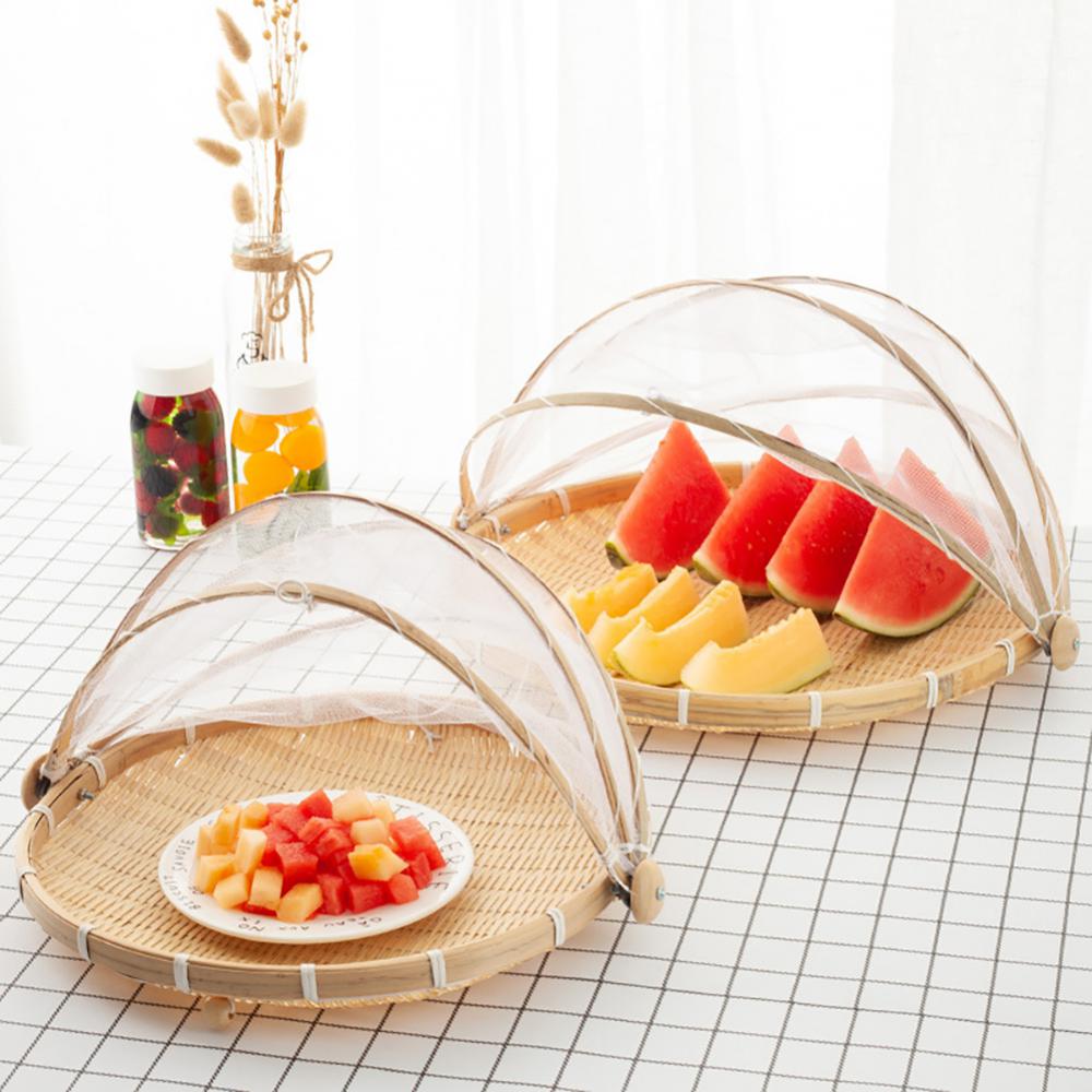 Hand-gewebte Lebensmittel Portion Zelt Korb Tablett Küche Obst Gemüse Brot Lagerung Korb Picknick Ich bin Freien Gittergewebe Netz Abdeckung Küche werkzeug