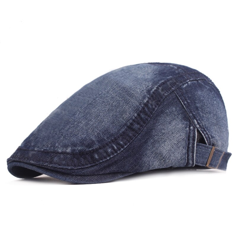 Boina vaquera para hombre y mujer, gorro de tela lavada, gorra plana con visera para conducir,: Dark Blue