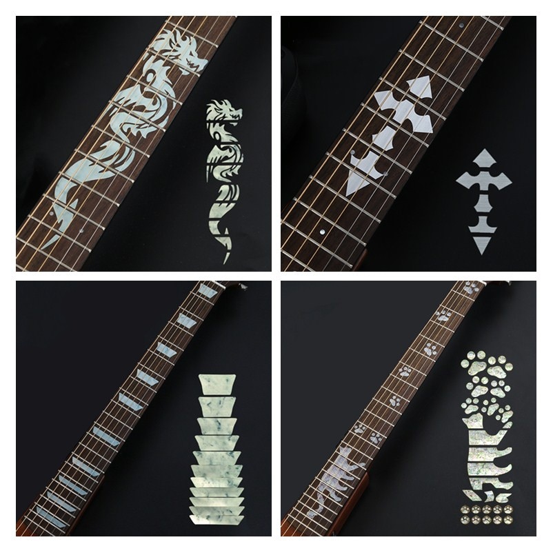 Cross inlay dekaler greppbräda klistermärke för elektrisk akustisk gitarr bas ultra tunn klistermärke gitarra tillbehör 18 stilar