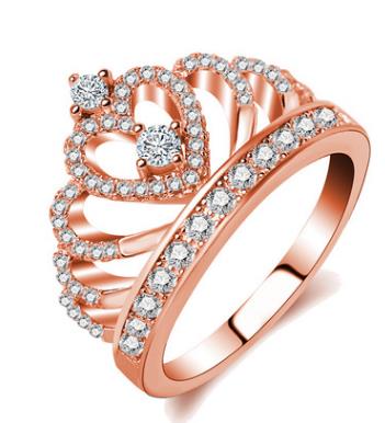 Anillos de boda con corona de corazón de plata de ley 925 romántica para mujer, con cristal transparente de 5A CZ, Plata de ley-joyería Anel: ROSE GOLD / 5