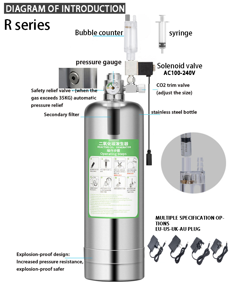 Aquarium CO2 Generator systeem Kit RVS CO2 Cilinder Generator Systeem Kooldioxide Reactor Kit Voor Plant Vis