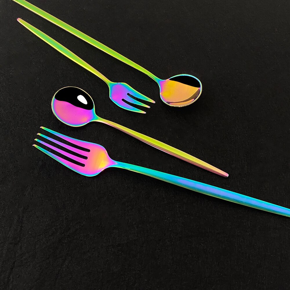 Vaisselle arc-en-ciel vaisselle ensemble de couverts en acier inoxydable de luxe couverts maison fourchette cuillère couteau cuisine dîner ensemble directe