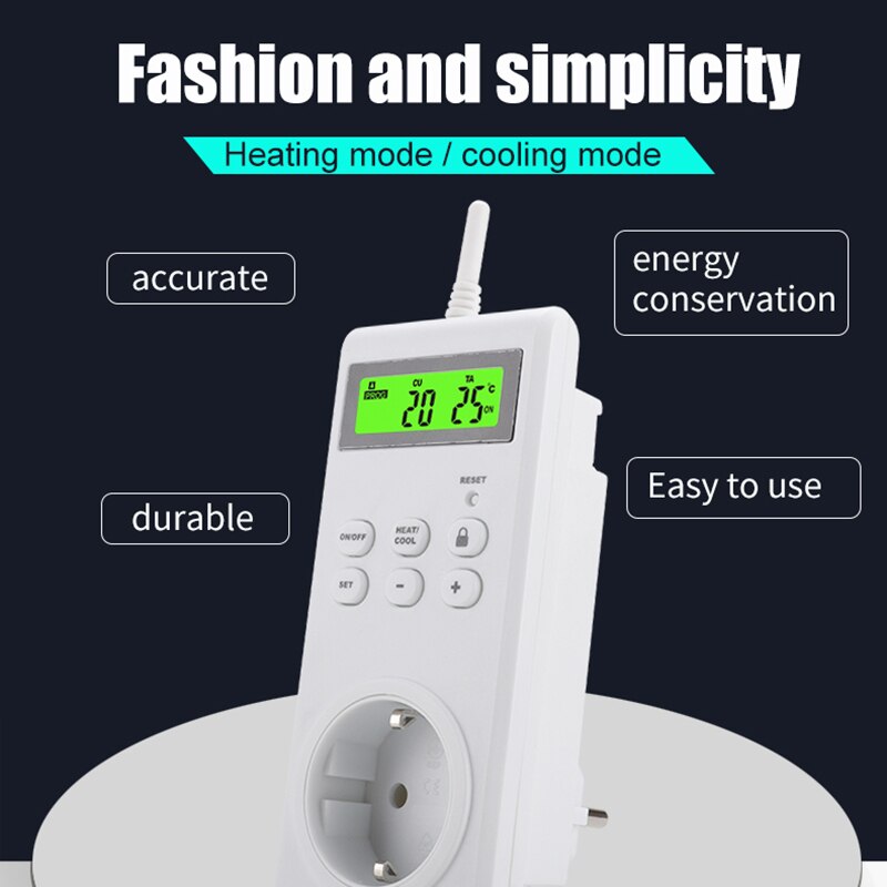 Programmable wireless plug-in thermostat with built-in temperature sensor remote control electric thermostatic control socket