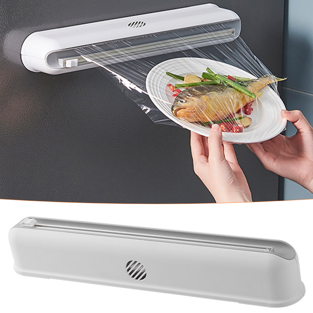 Plastic Voedsel Wrap Dispenser Film Cutter Met Verstelbare Zuignappen Muur Opknoping Folie Vershoudfolie Splitter Voor Keuken Organizer