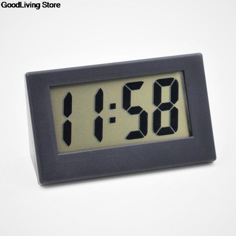 1PC Desk Digital Clock Lcd Screen Self-adhesive Bracket Car Clock Plastic Mini Time Clock Mini Triangle Clock: BK