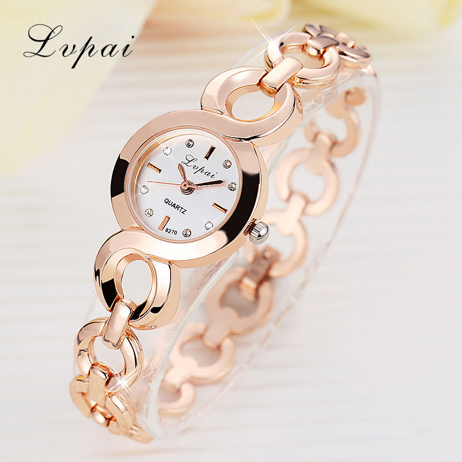 Lvpai Brand Rose Gold Luxury Women Dress Watches Girls Quartz Watch Bracelet Watch Ladies Crystal Round Wristwatch