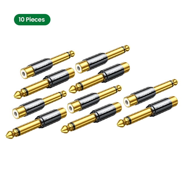 Ugrønn rca  til 6.5mm 6.35mm 1/4 adapter gullbelagt leie kobber 6.5mm hann til rca hunn til jack ts mono adapter lydkontakt: 10 stk