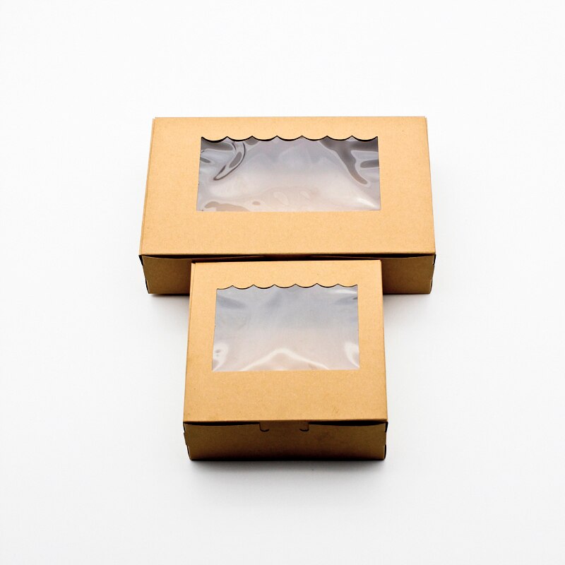 10 PCS Kraft Paper Box For Candy Cake Craft Box With Window Boxes Wedding Party Favor Brown Packing Cardboard Supplier