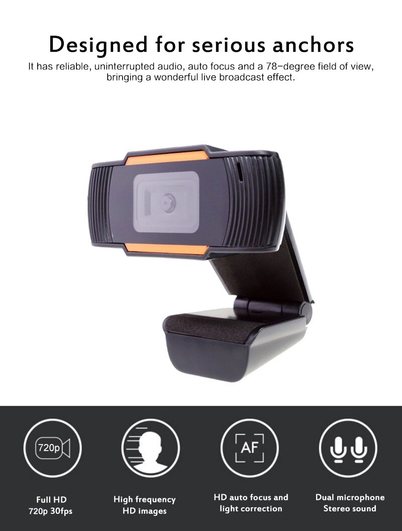 Rotatable 2.0 HD Webcam 720p USB Rotating Camera Video Recording Web Camera with Microphone for PC Computer