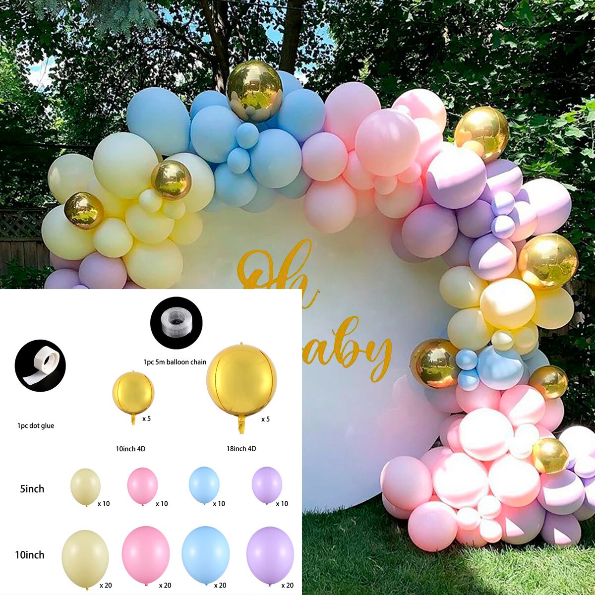 Pink blå bue guirlande ballon kit star moon folie balloner bryllup fødselsdag baby shower fest indretning forsyninger luftkugler globos: Sæt 7