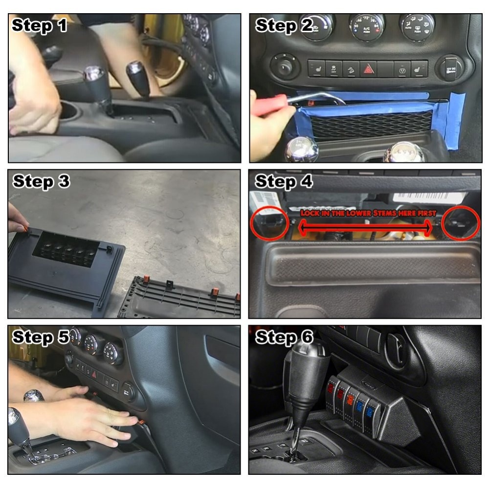 For Jeep JK Wrangler Lower Switch Panel 5 Rocker Style Switches Fits to Jeep Wrangler JK 2/4WD Automatic