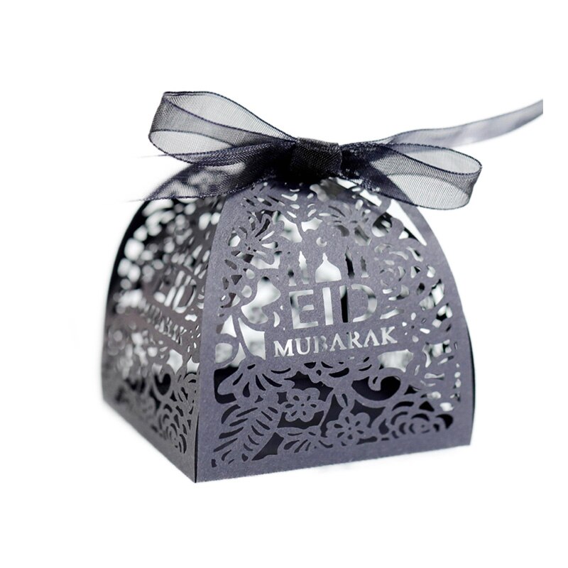 20/50Pcs EID Mubarak Candy Boxes Ramadan Kareem Biscuit Favor Boxes Hajj Islamic Muslim Eid Al-Fitr Festival Party Supplies: Black / 50pcs