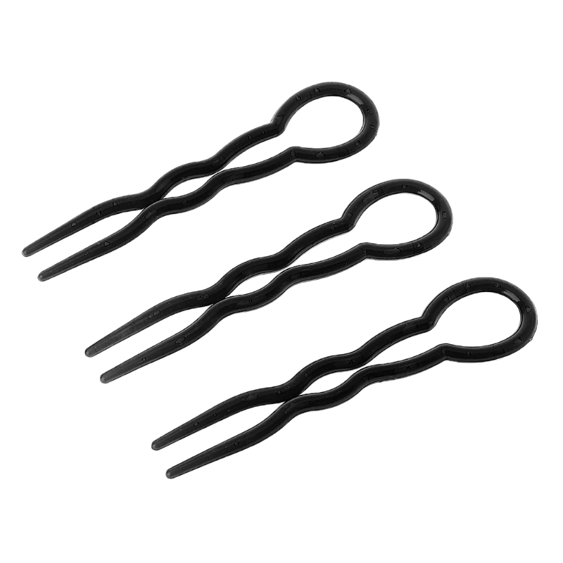 3pcs Vork Gereedschap Vlecht Kapsel Haar Vork U Vorm Vork Clips Pin Accessoires: Black