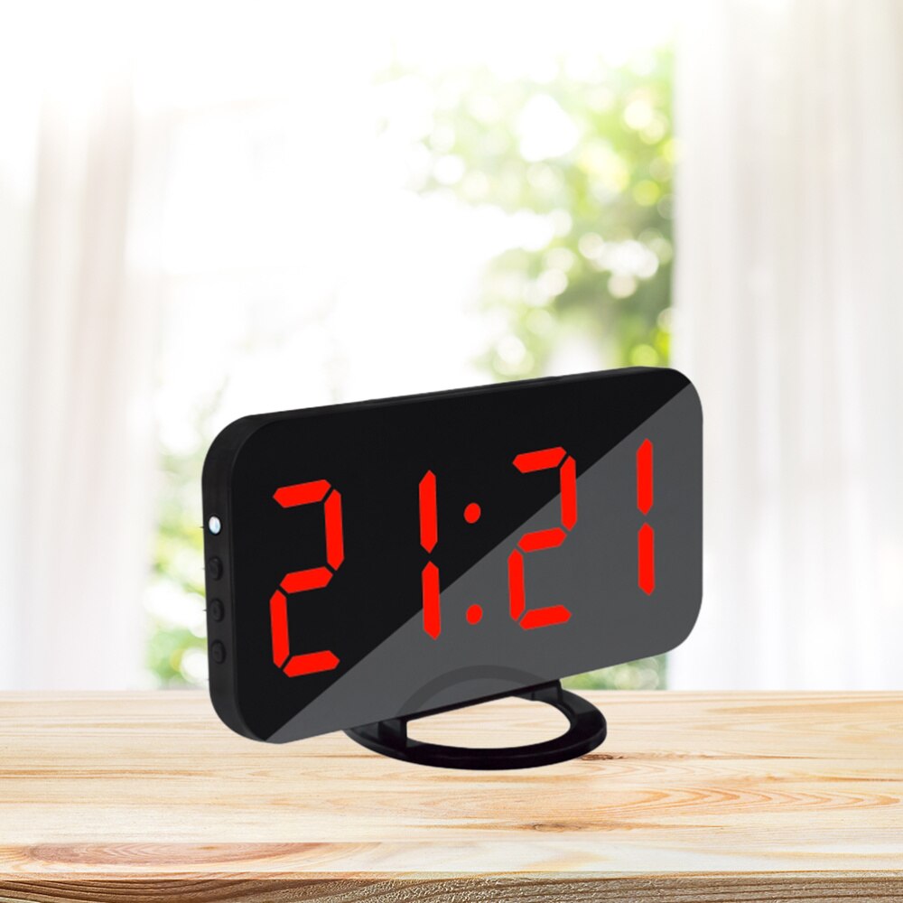 Digital Alarm Clock with Dual USB Charging Ports Large Easy-Read Mirror Surface LED Display Snooze Dimmer Function (Green): Red