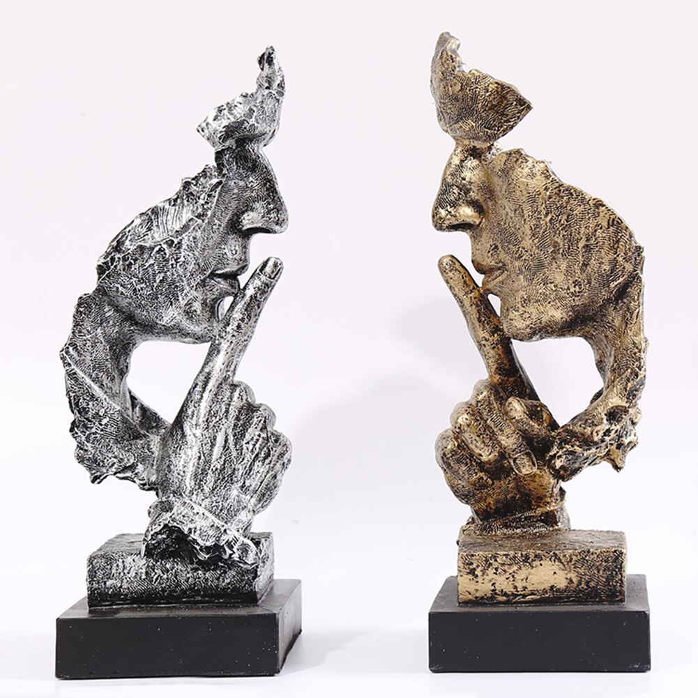 Resin Figurines Silence Is Gold Sculpture Statuette Figurine Craft Office Home Decoration Abstract Craft Modern Art Decoration