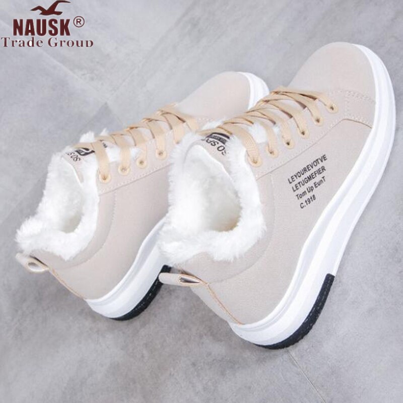 Vinter damskor varm päls plysch dam fritidsskor snörning sneakers plattform snöstövlar stor storlek wsn 324