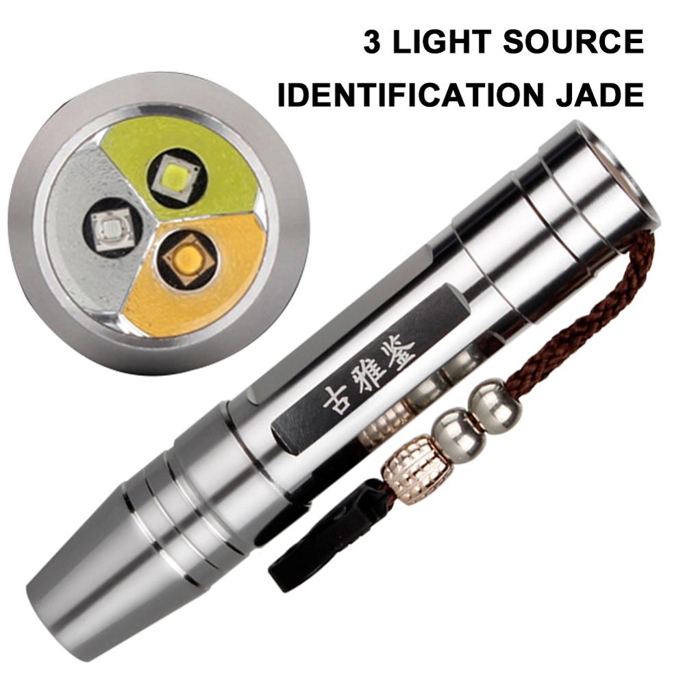 Powerful Jewelry Jade Led Flashlight Stone Glare Flash Light Torch Aluminum White Yellow Light Source Detection Identification: Default Title