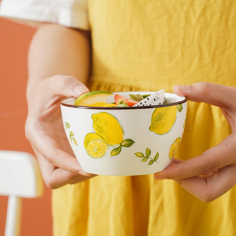 Ins Style Fruit dessiné à la main en céramique saladier assiettes ensemble bol à soupe bol de stockage vaisselle ensemble directe