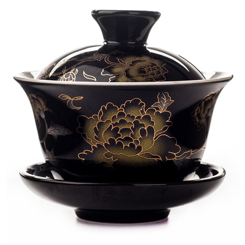 Chinese Terrine Cup Keramische Theepot Waterkoker Dragon/Pioen Chinese Stijl Kung Fu Thee Sets Best Wedding Voor vrienden D007: Black Peony