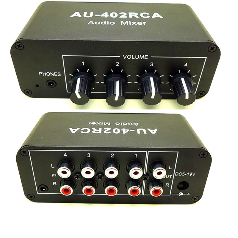 4 Way RCA Audio Input Stereo Audio Mixer Headphone Amplifier Splitter Audio Source Switcher volume control 3.5mm for power amp