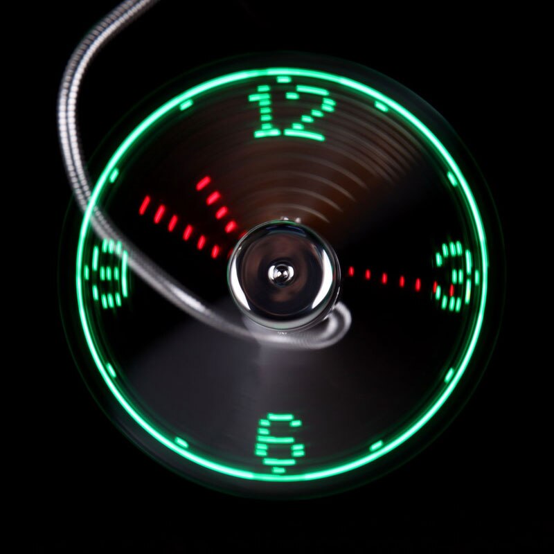 Gadget USB durevole regolabile Mini ventilatore flessibile luce a LED ventilatore USB orologio da tavolo orologio da tavolo Cool Gadget Time Display