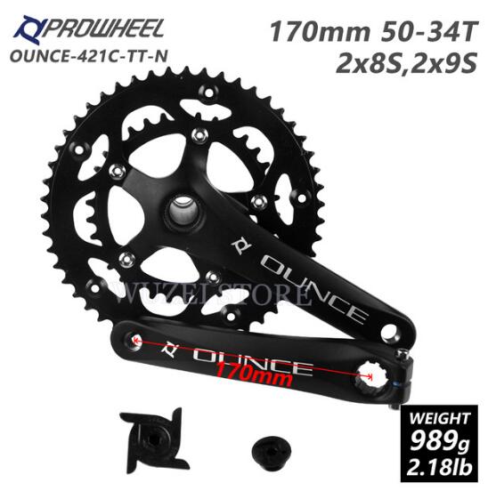 PROWHEEL Road Bike Hollow Double Sprockets Crankset 50T-34T 53T-39T 170mm Crank 110/130 BCD Bottom Bracket Chainwheel Axis Parts: 8S 9S OUNCE-421C
