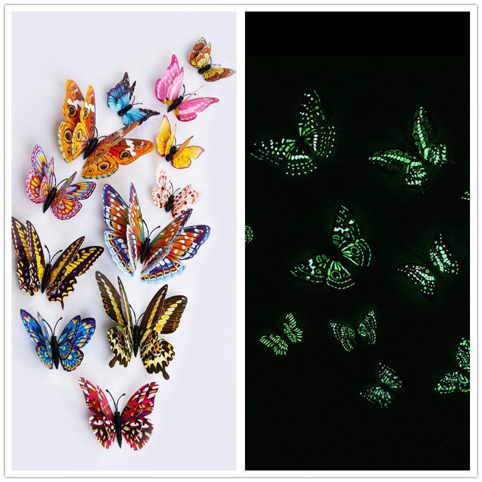 3d driedimensionale muurstickers vlinder muurstickers maat 12 pak bruiloft gordijn etalage stickers huisdecoratie: 10- lichtgevende