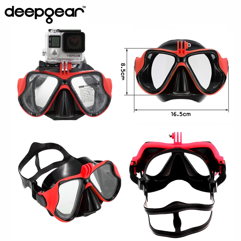 Deepgear scuba diving mask Deep sea dive mask Underwater swimming snorkel gears Top black silicon adult camera mount scuba mask