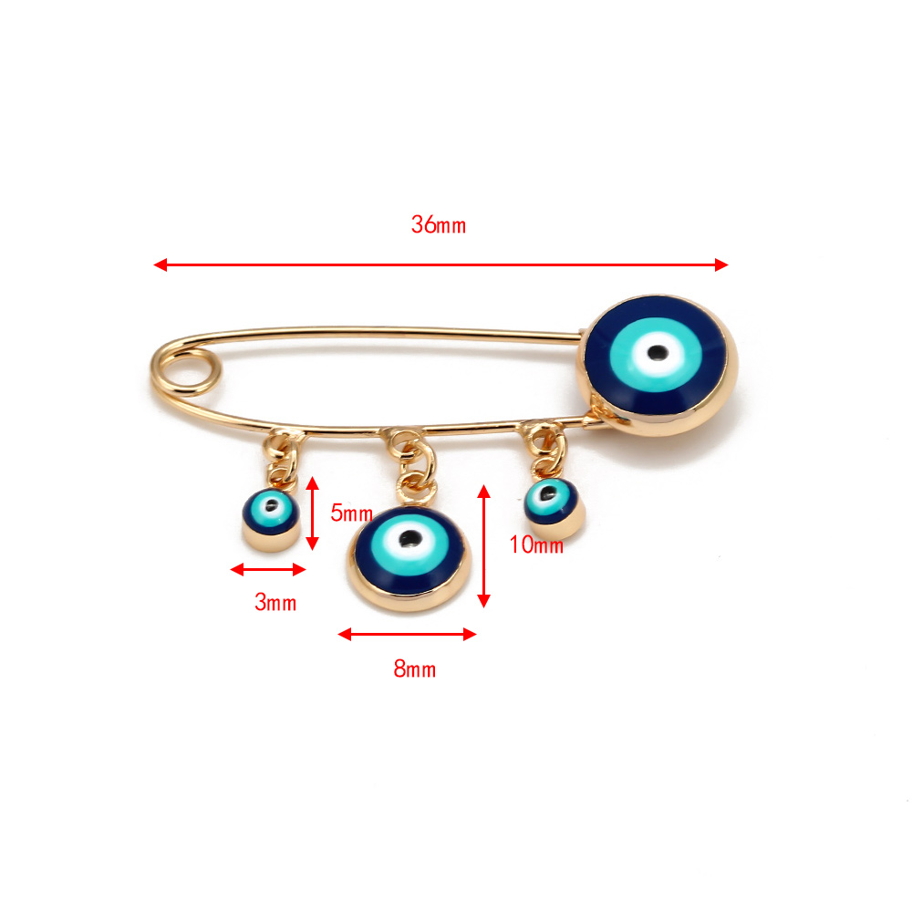 Lucky Eye Oil Blue Turkish Evil Eye Safety Pin Fatima Hamsa Hand Round Charm Brooch Pin for Women Men Jewelry