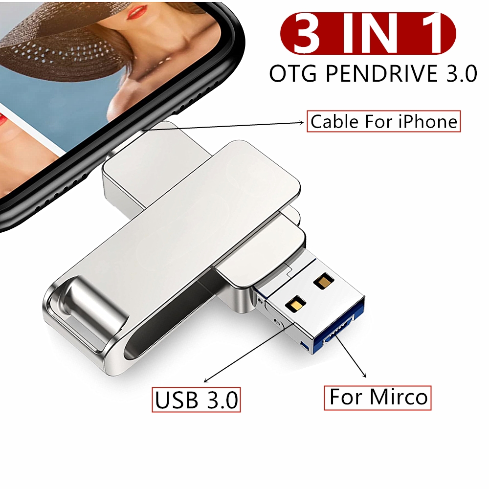 Phone USB Flash Drive 512GB External Storage 256GB 128G 64G 32G For iPhone iPad Android android USB 3in1 Pendrive Usb Stick