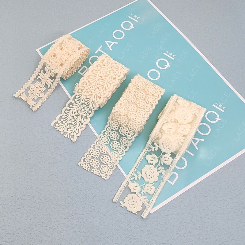 1 Yard Bilateral Milk Silk Lace Transparent Mesh Embroidery DIY Headdress Ribbon Wedding Dress 4cm White Cord lace Fabric