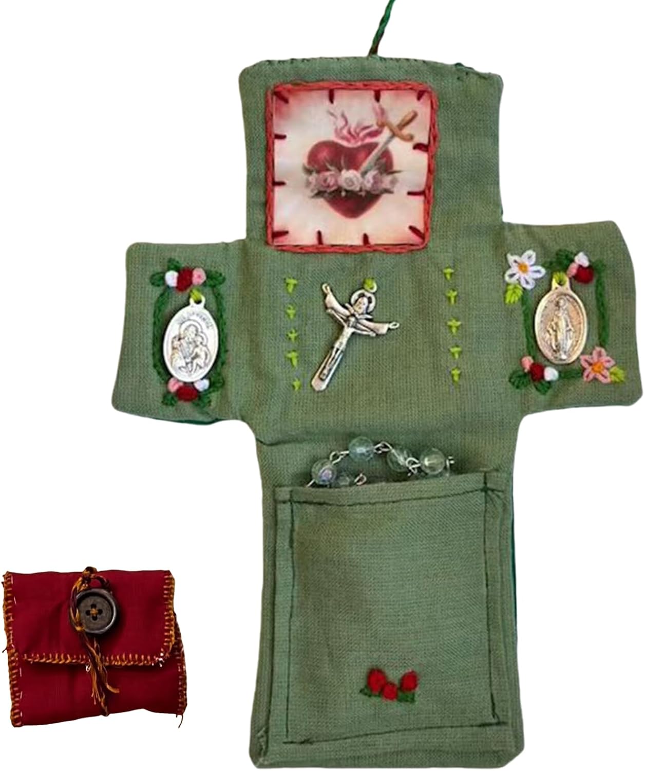 Pocket Shrine with Silver Cross Included Inside, Mini Prayer Quilt with Cross Inside, Encouragement Christian Spiritual: DARK GRAY