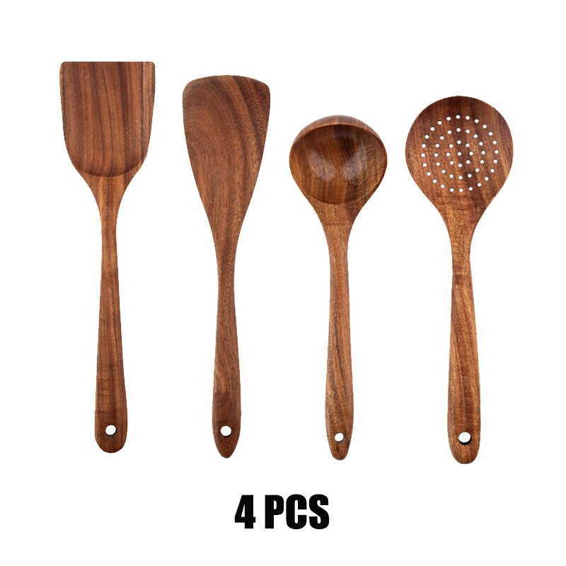 7 Uds. De cucharas de madera para cocinar juego de utensilios de cocina Cocina de madera conjunto de accesorios para cocina espátula de madera herramientas de cocina vajilla: 4 PCS