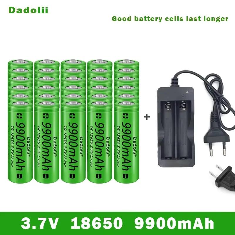 18650 bateria recarregável 3.7v 18650 9800mah capacidade li-ion bateria recarregável para lanterna tocha bateria + carregador: Transparente